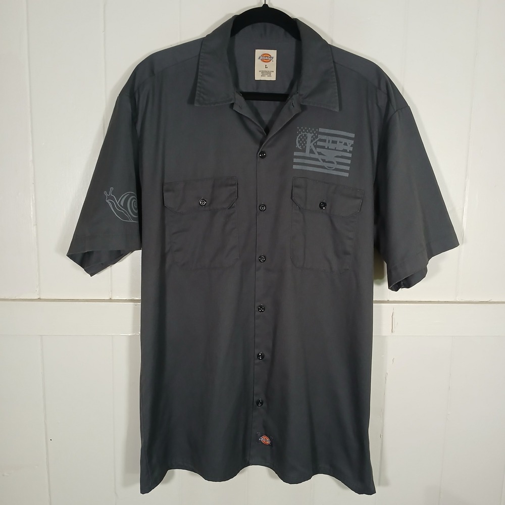 Dickies x Kilby Knives Work Shirt Mens Large Charcoal Grey Raven Graphic 1574CH